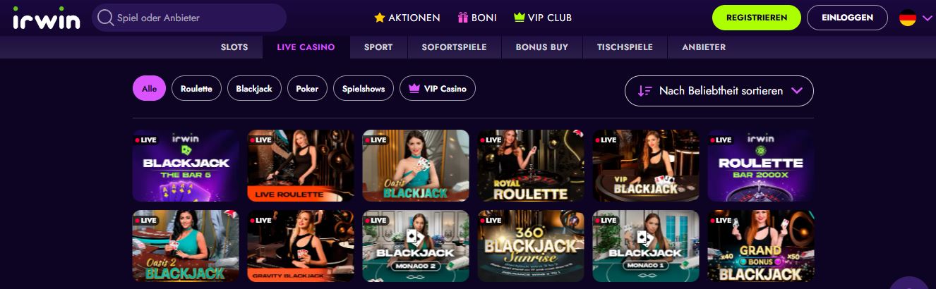 Genieße Live Casino Spiele mit echten Dealern rund um die Uhr