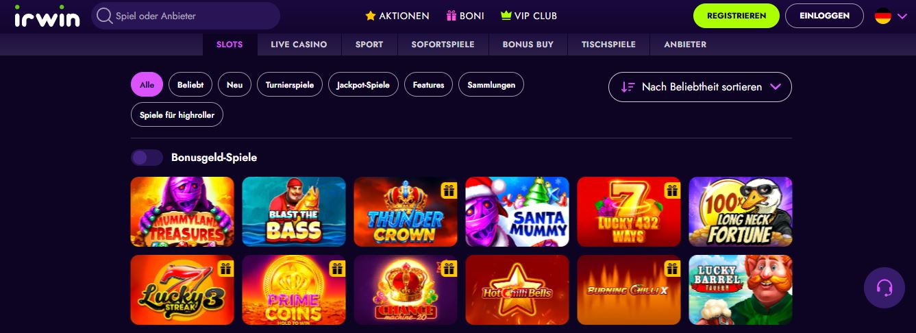 Spiele beliebte Bonusgeld Slots im Irwin Casino online